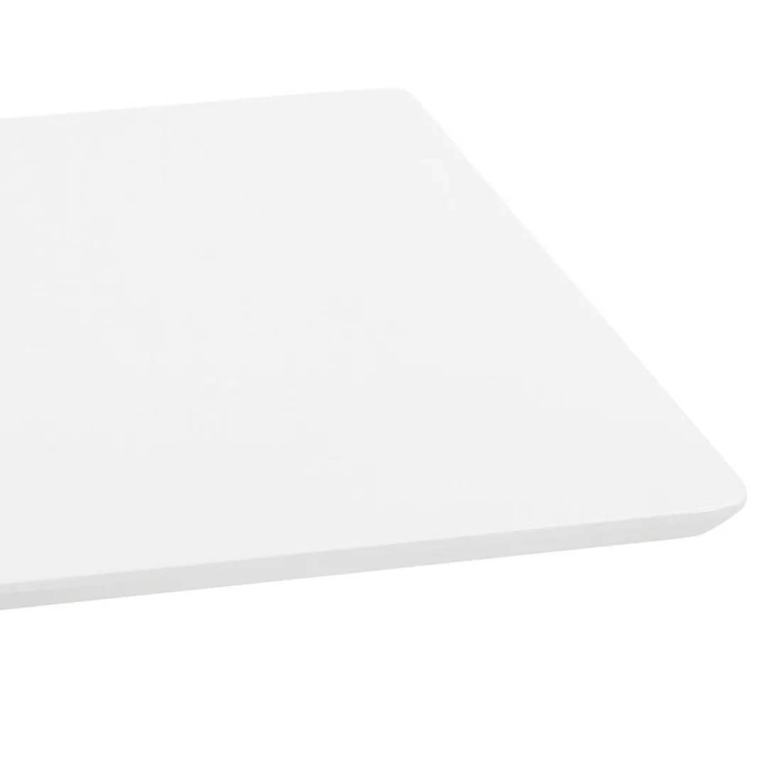 Table haute design blanche avec pied en métal brossé