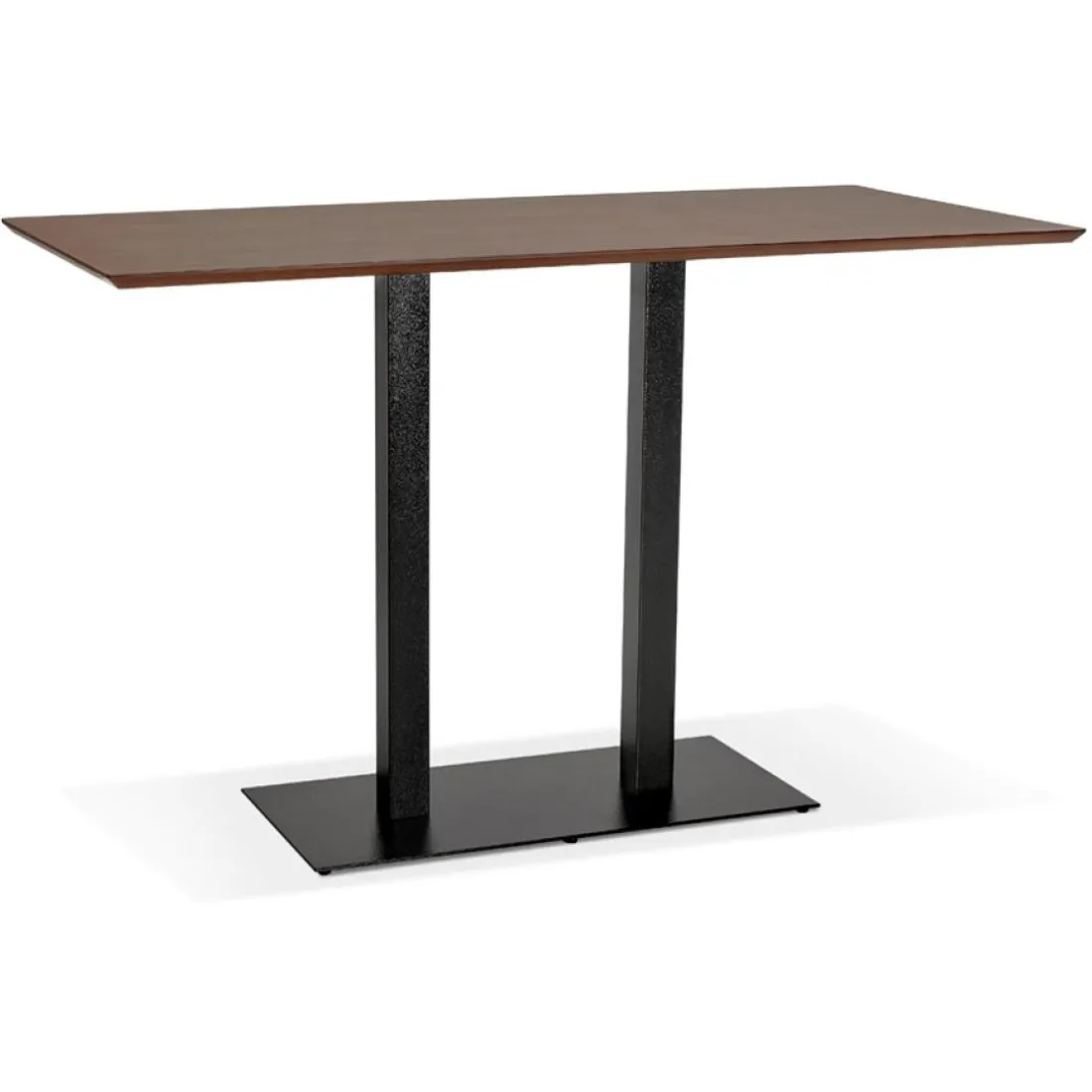 Table haute design en bois finition Noyer avec pied en métal noir
