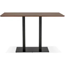 Table haute design en bois finition Noyer avec pied en métal noir
