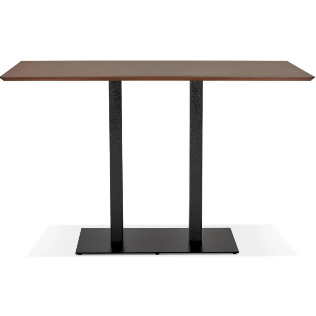Table haute design en bois finition Noyer avec pied en métal noir