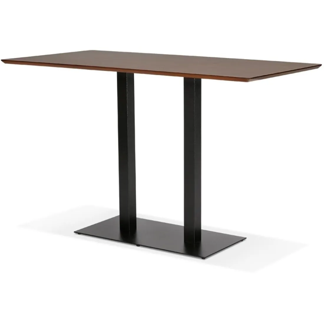 Table haute design en bois finition Noyer avec pied en métal noir