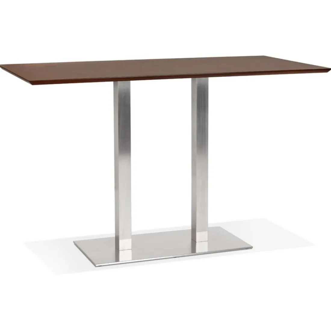 Table haute design 'MAMBO BAR' en bois finition Noyer avec pied en métal