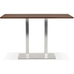 Table haute design 'MAMBO BAR' en bois finition Noyer avec pied en métal
