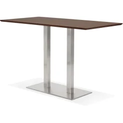 Table haute design 'MAMBO BAR' en bois finition Noyer avec pied en métal