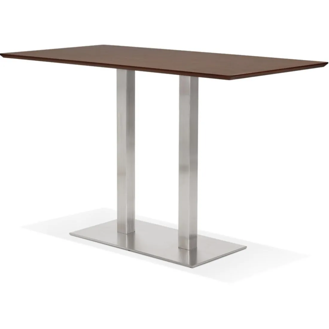 Table haute design 'MAMBO BAR' en bois finition Noyer avec pied en métal