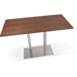 Table haute design 'MAMBO BAR' en bois finition Noyer avec pied en métal