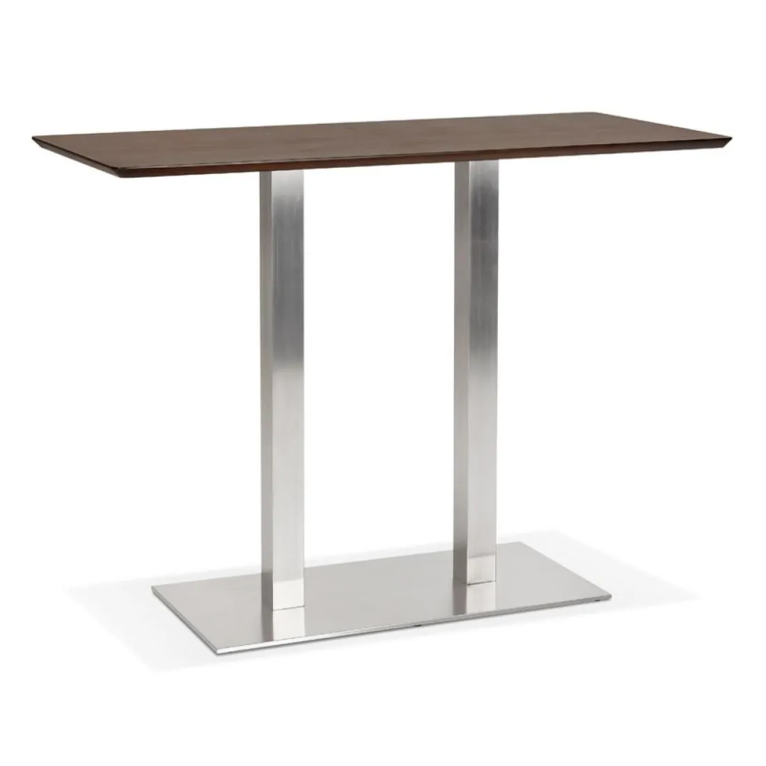 Table haute design 'MAMBO BAR' en bois finition Noyer avec pied en métal brossé