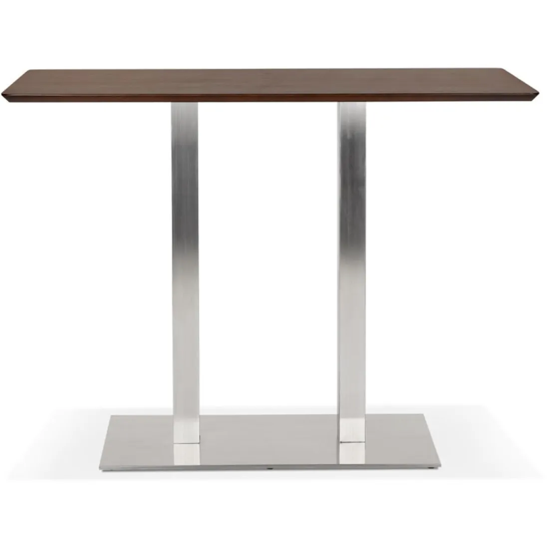 Table haute design 'MAMBO BAR' en bois finition Noyer avec pied en métal brossé