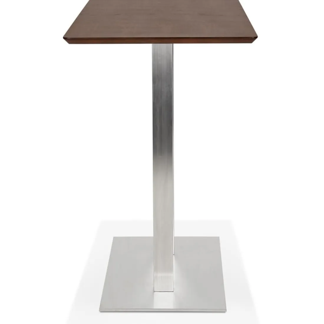 Table haute design 'MAMBO BAR' en bois finition Noyer avec pied en métal brossé
