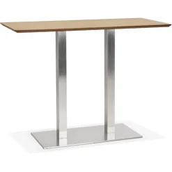 Table haute design 'MAMBO BAR' en bois finition naturelle avec pied en métal brossé