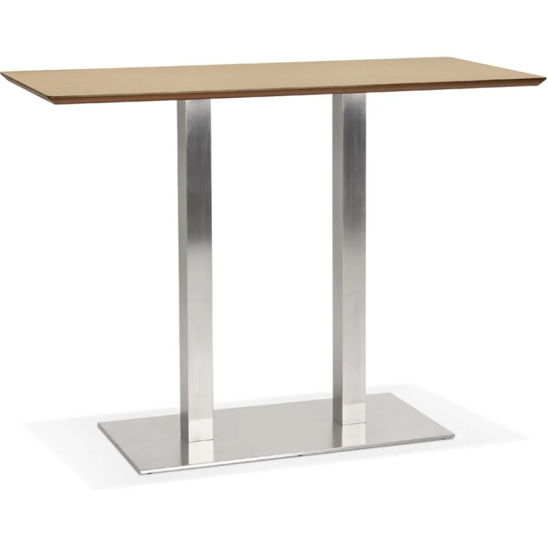 Table haute design 'MAMBO BAR' en bois finition naturelle avec pied en métal brossé