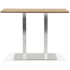 Table haute design 'MAMBO BAR' en bois finition naturelle avec pied en métal brossé