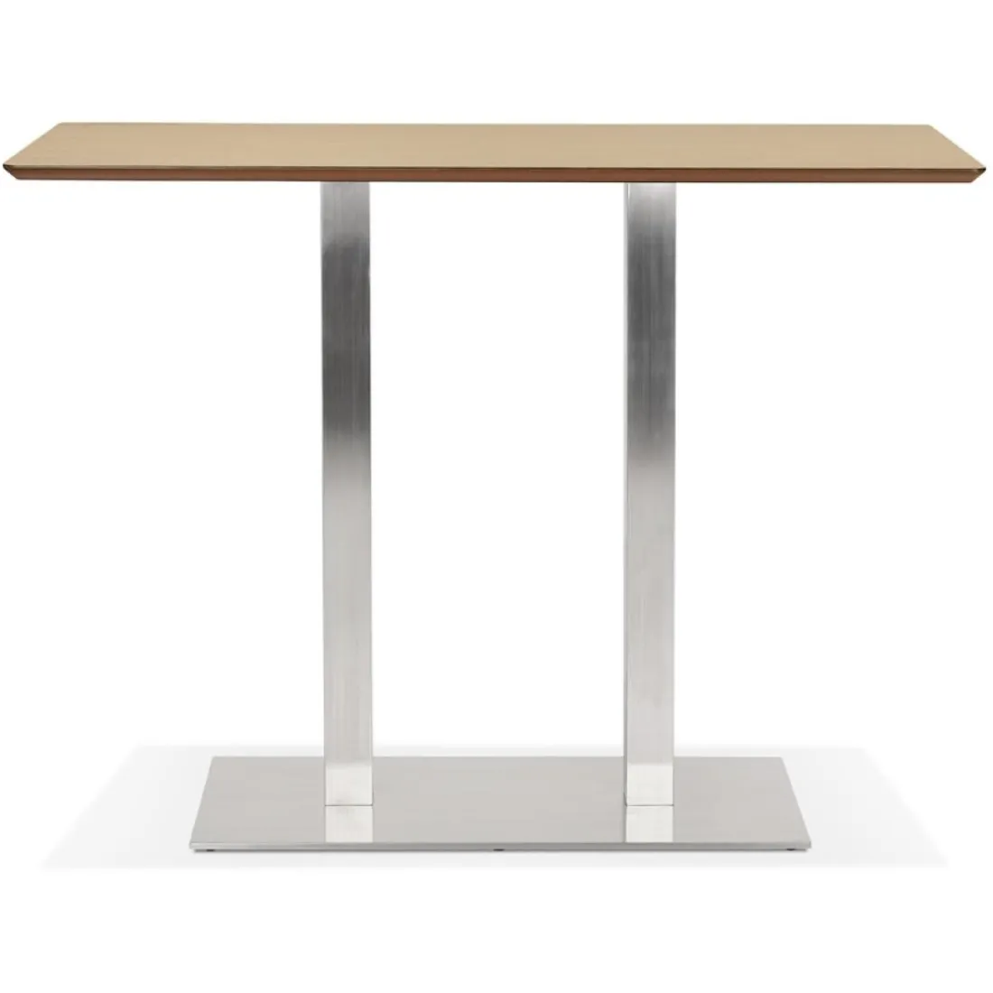 Table haute design 'MAMBO BAR' en bois finition naturelle avec pied en métal brossé