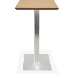 Table haute design 'MAMBO BAR' en bois finition naturelle avec pied en métal brossé