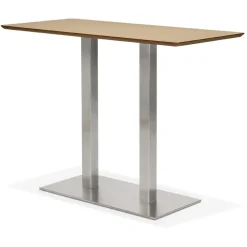 Table haute design 'MAMBO BAR' en bois finition naturelle avec pied en métal brossé