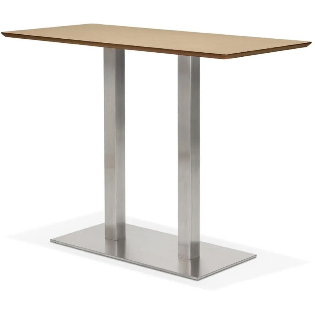 Table haute design 'MAMBO BAR' en bois finition naturelle avec pied en métal brossé