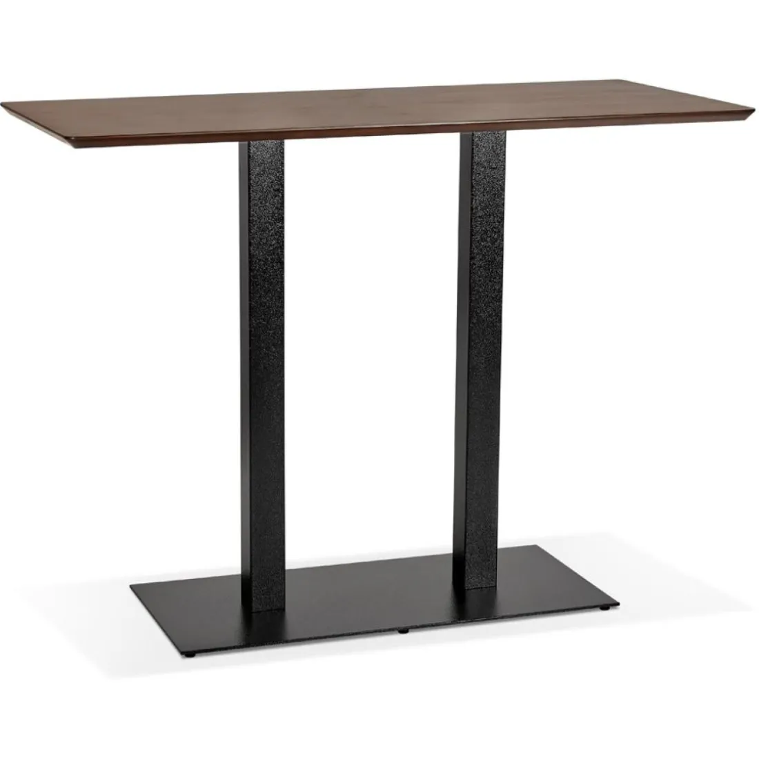 Table haute design 'ZUMBA BAR' en bois finition Noyer avec pied en métal noir