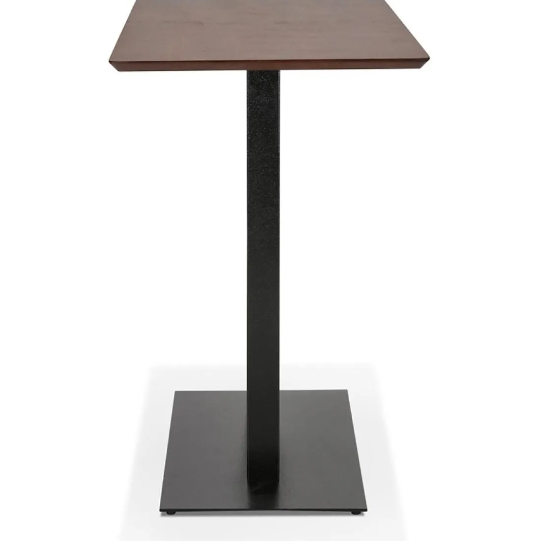 Table haute design 'ZUMBA BAR' en bois finition Noyer avec pied en métal noir