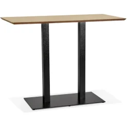 Table haute design 'ZUMBA BAR' en bois finition naturelle avec pied en métal noir