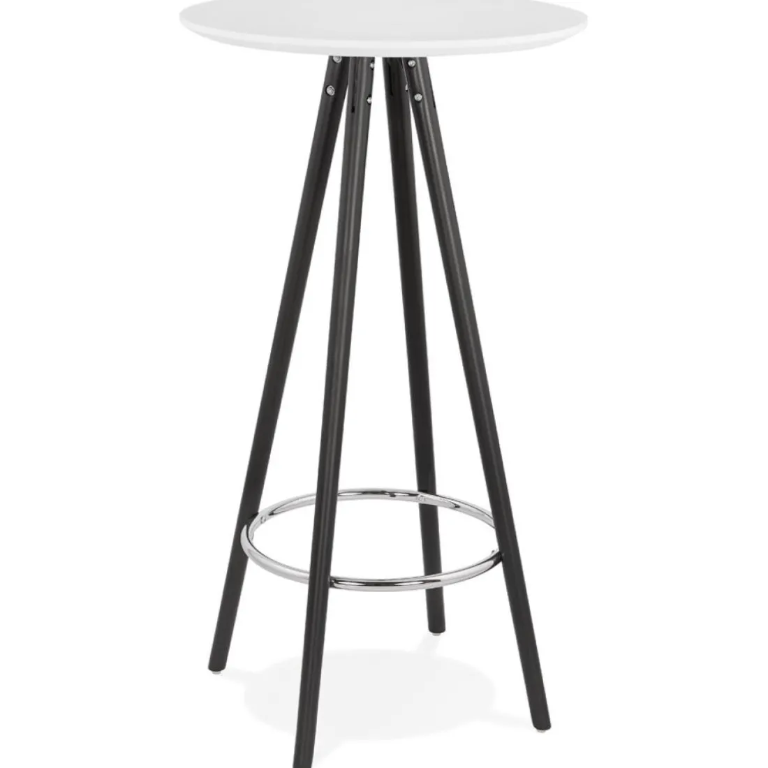 Table haute, Mange-debout rond 'GALA' en bois blanc et pieds noirs