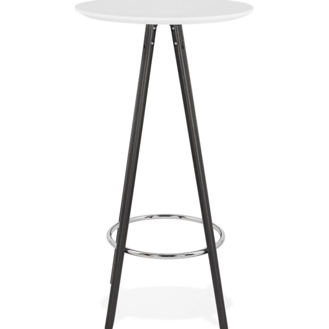 Table haute, Mange-debout rond 'GALA' en bois blanc et pieds noirs