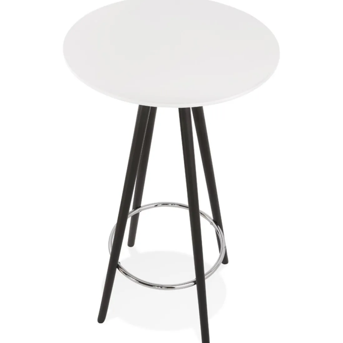 Table haute, Mange-debout rond 'GALA' en bois blanc et pieds noirs