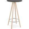 Table haute, Mange-debout rond 'GALA' en bois noir et pieds finition naturelle