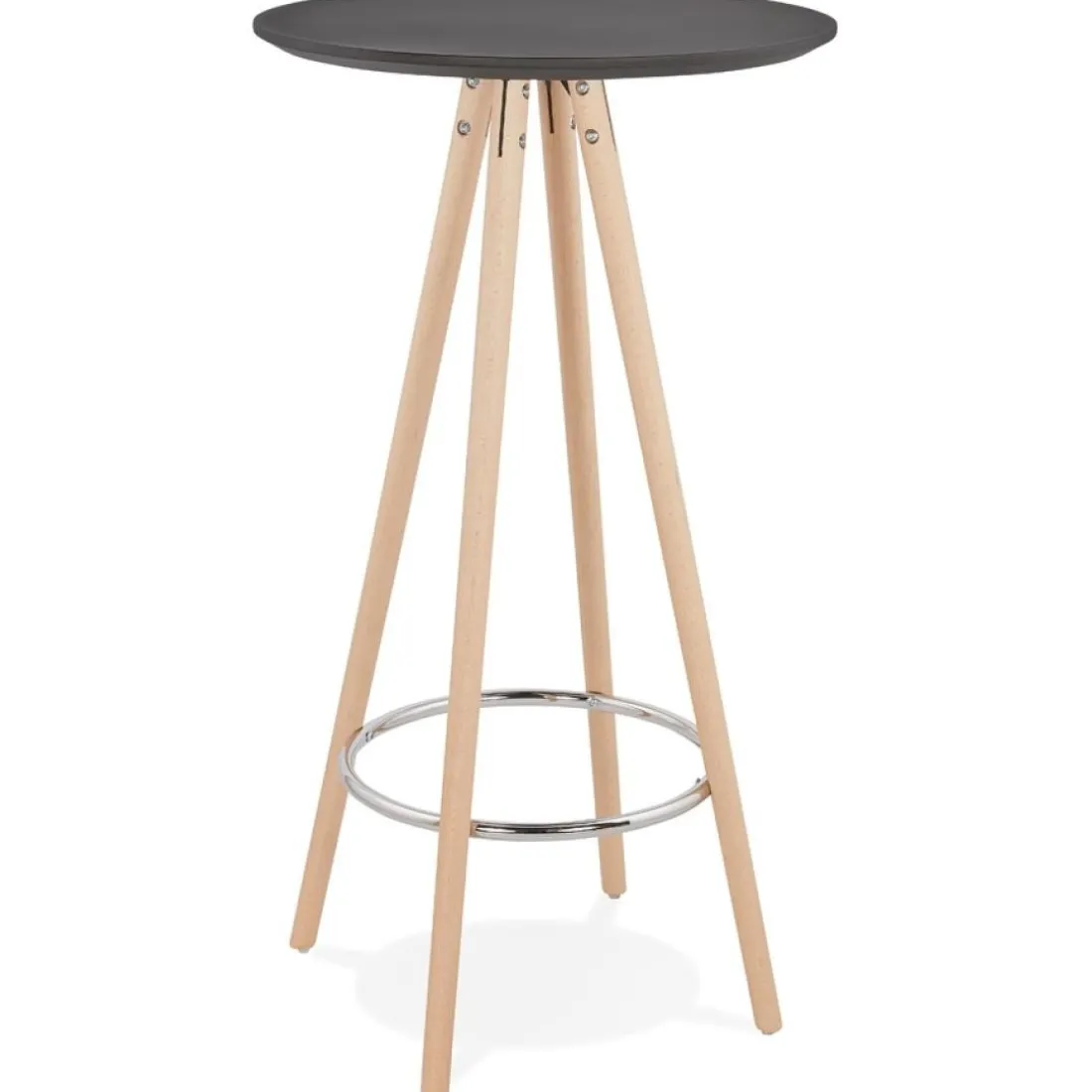 Table haute, Mange-debout rond 'GALA' en bois noir et pieds finition naturelle