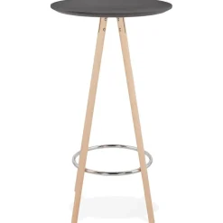 Table haute, Mange-debout rond 'GALA' en bois noir et pieds finition naturelle