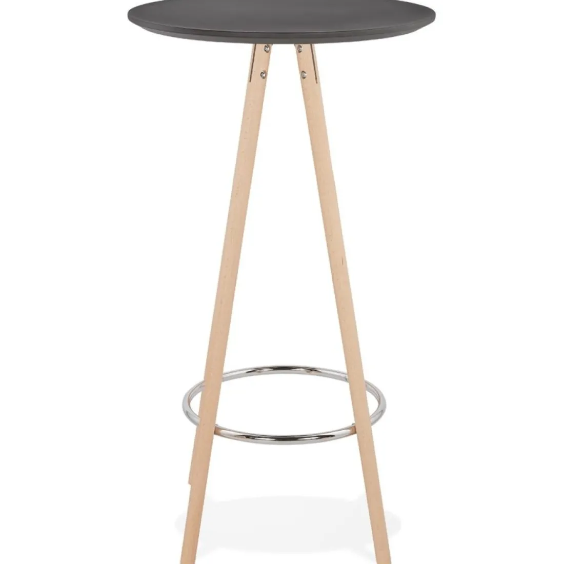 Table haute, Mange-debout rond 'GALA' en bois noir et pieds finition naturelle