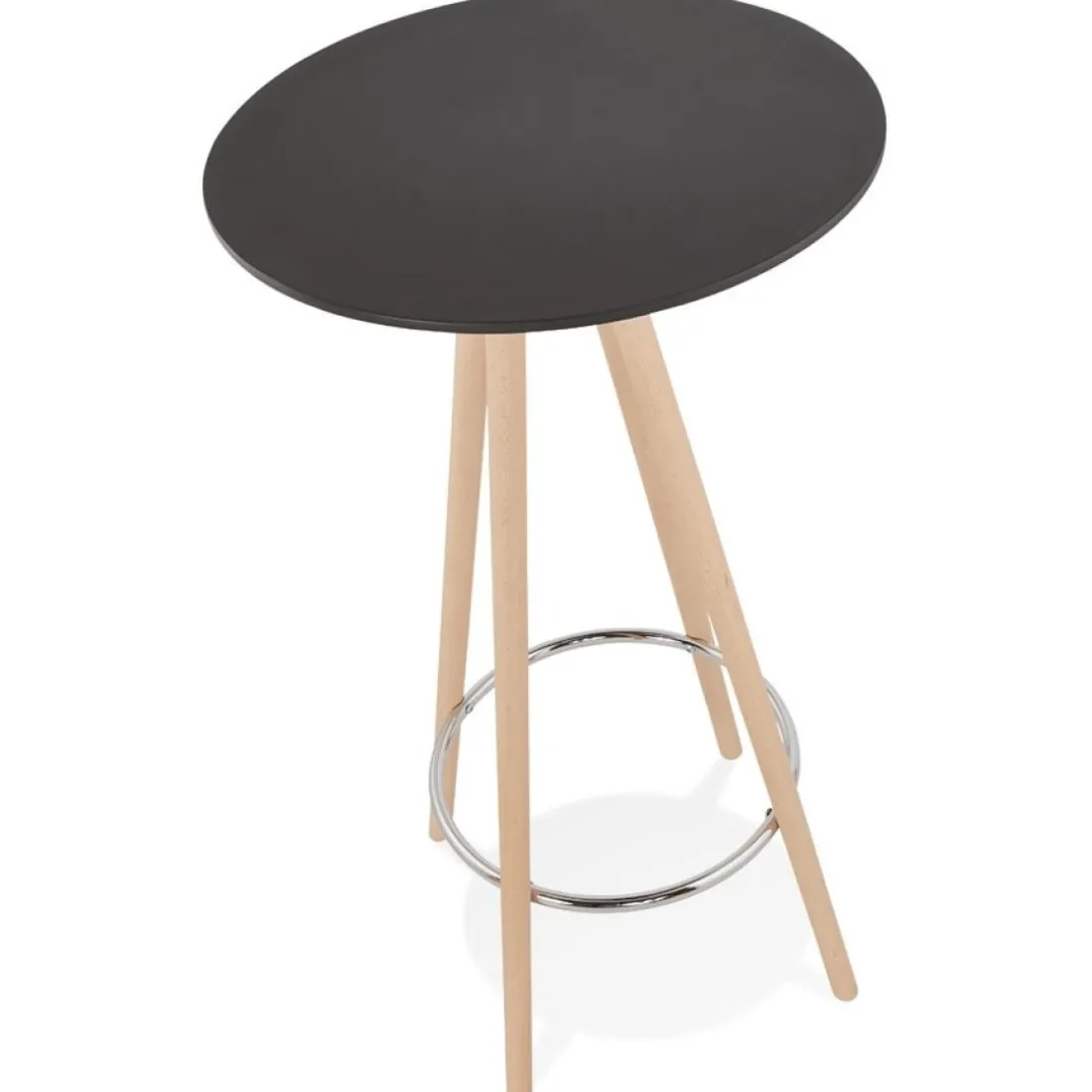 Table haute, Mange-debout rond 'GALA' en bois noir et pieds finition naturelle