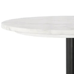 Table haute ronde 'CORY ROUND' en pierre blanche effet marbre et métal noir