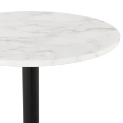 Table haute ronde 'CORY ROUND' en pierre blanche effet marbre et métal noir