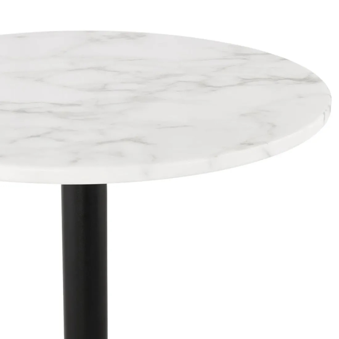 Table haute ronde 'CORY ROUND' en pierre blanche effet marbre et métal noir