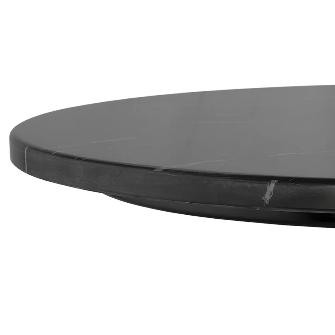 Table haute ronde 'DOMY ROUND' style rustique en pierre noire effet marbre