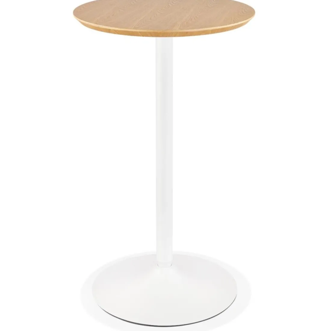 Table haute ronde 'TAMAGO' en bois finition naturelle et métal blanc