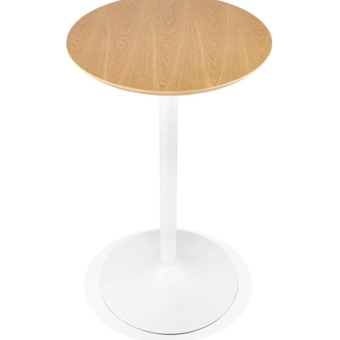 Table haute ronde 'TAMAGO' en bois finition naturelle et métal blanc
