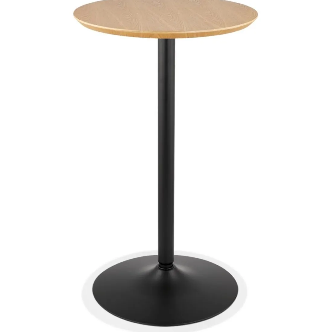 Table haute ronde 'TAMAGO' en bois finition naturelle et métal noir