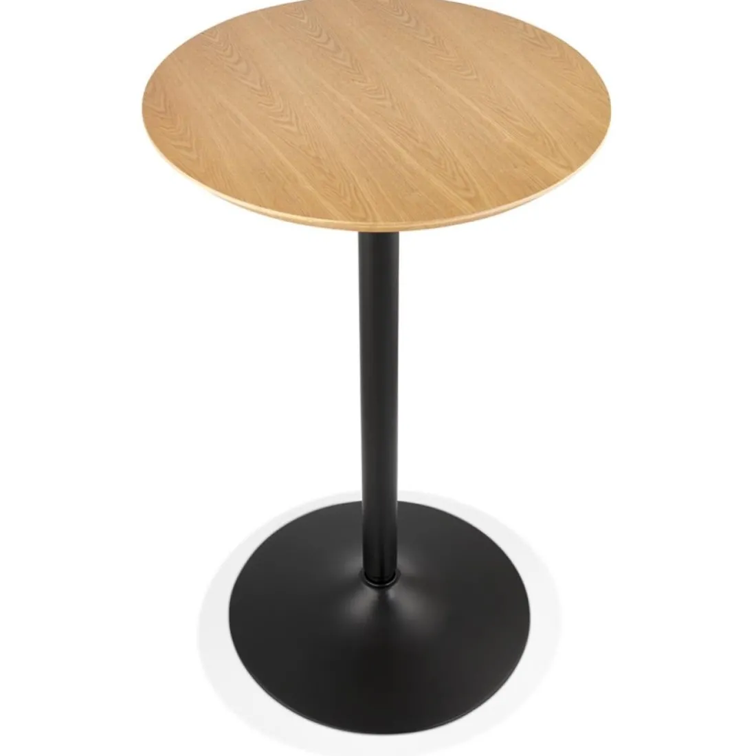 Table haute ronde 'TAMAGO' en bois finition naturelle et métal noir