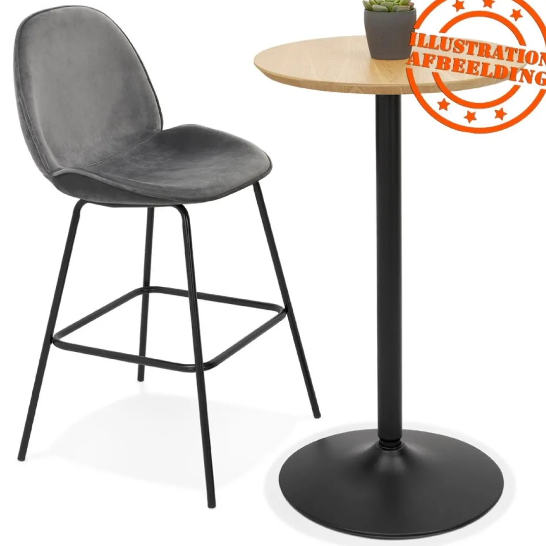 Table haute ronde 'TAMAGO' en bois finition naturelle et métal noir