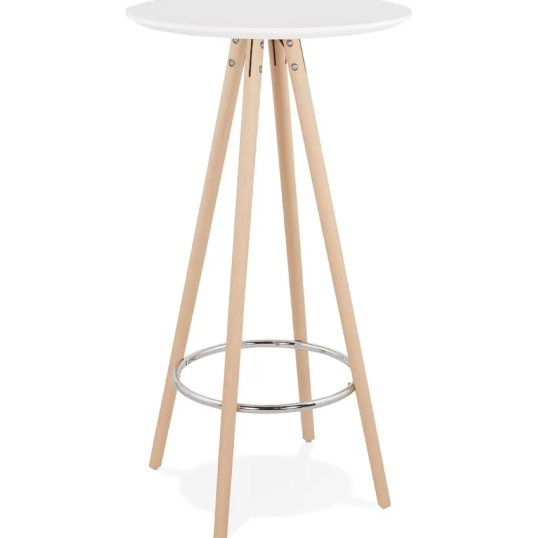 Table haute,Mange-debout rond 'GALA' en bois blanc et pieds finition naturelle