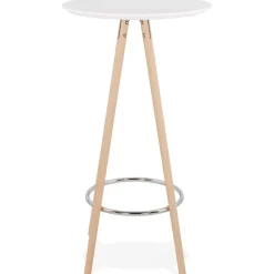 Table haute,Mange-debout rond 'GALA' en bois blanc et pieds finition naturelle