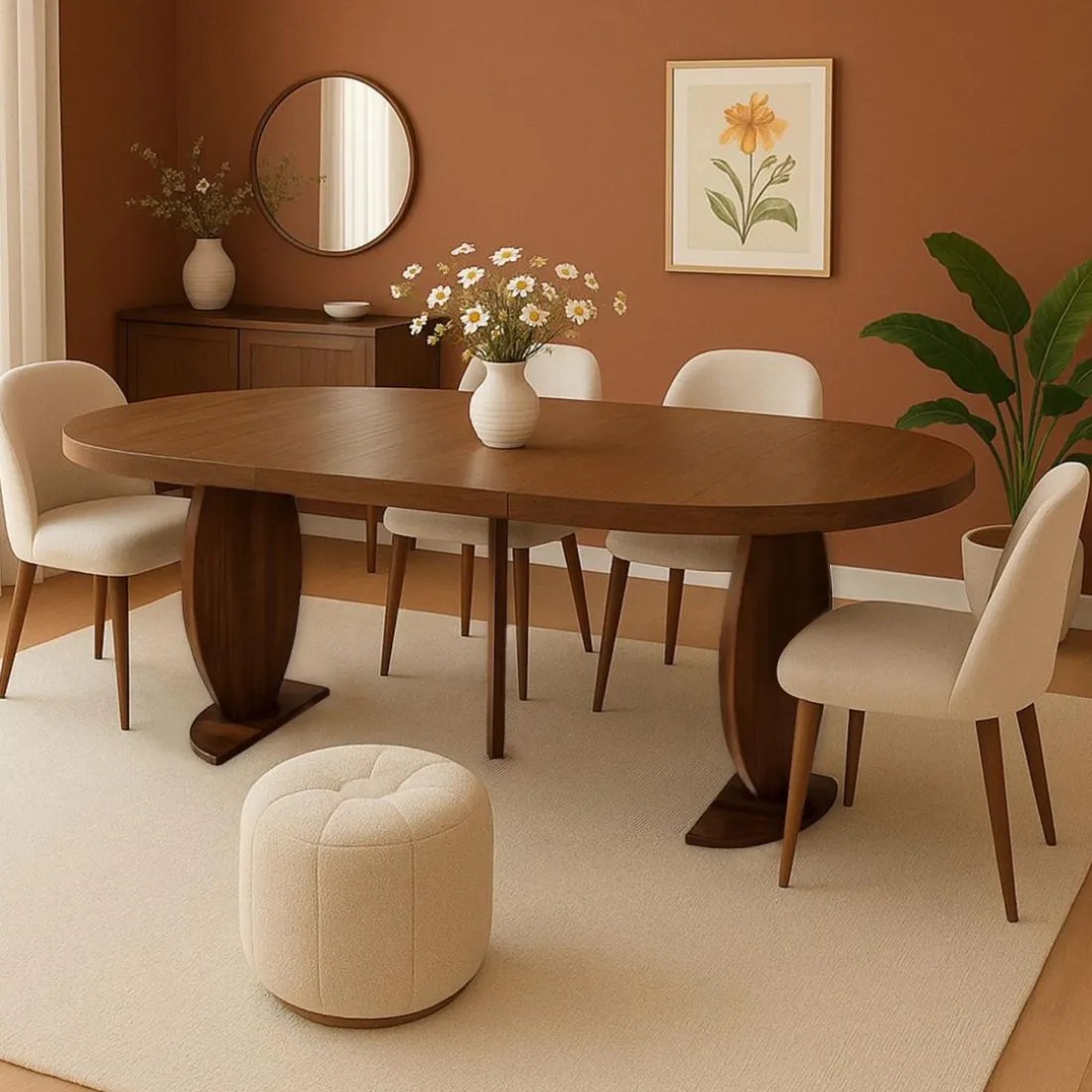 Table ovale extensible Icarios avec pieds design Bois Noyer