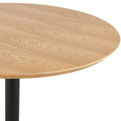 Table ronde design 'HUSH' en bois finition naturelle et métal noir
