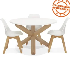 Table ronde design 'MARVEL' blanche et chêne massif