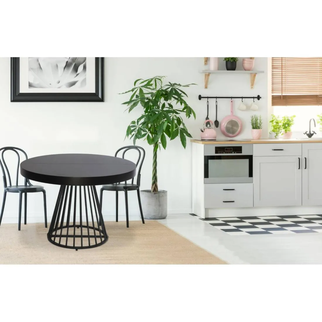 Table ronde extensible Grivery Noir pieds Noir