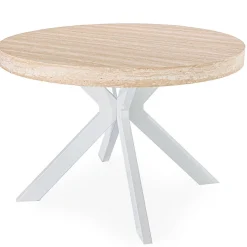 Table ronde extensible Myriade Effet travertin Beige et Blanc
