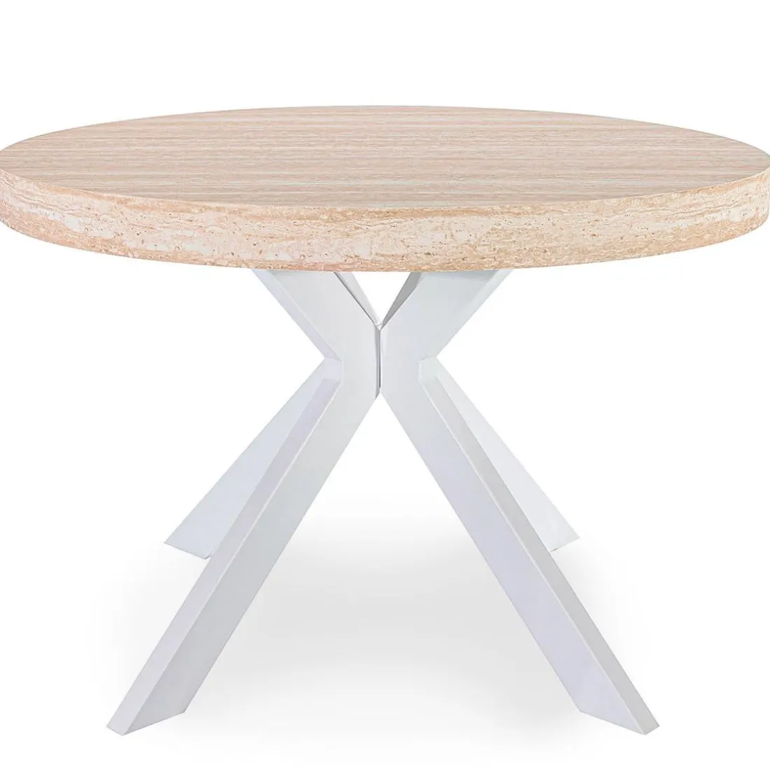 Table ronde extensible Myriade Effet travertin Beige et Blanc