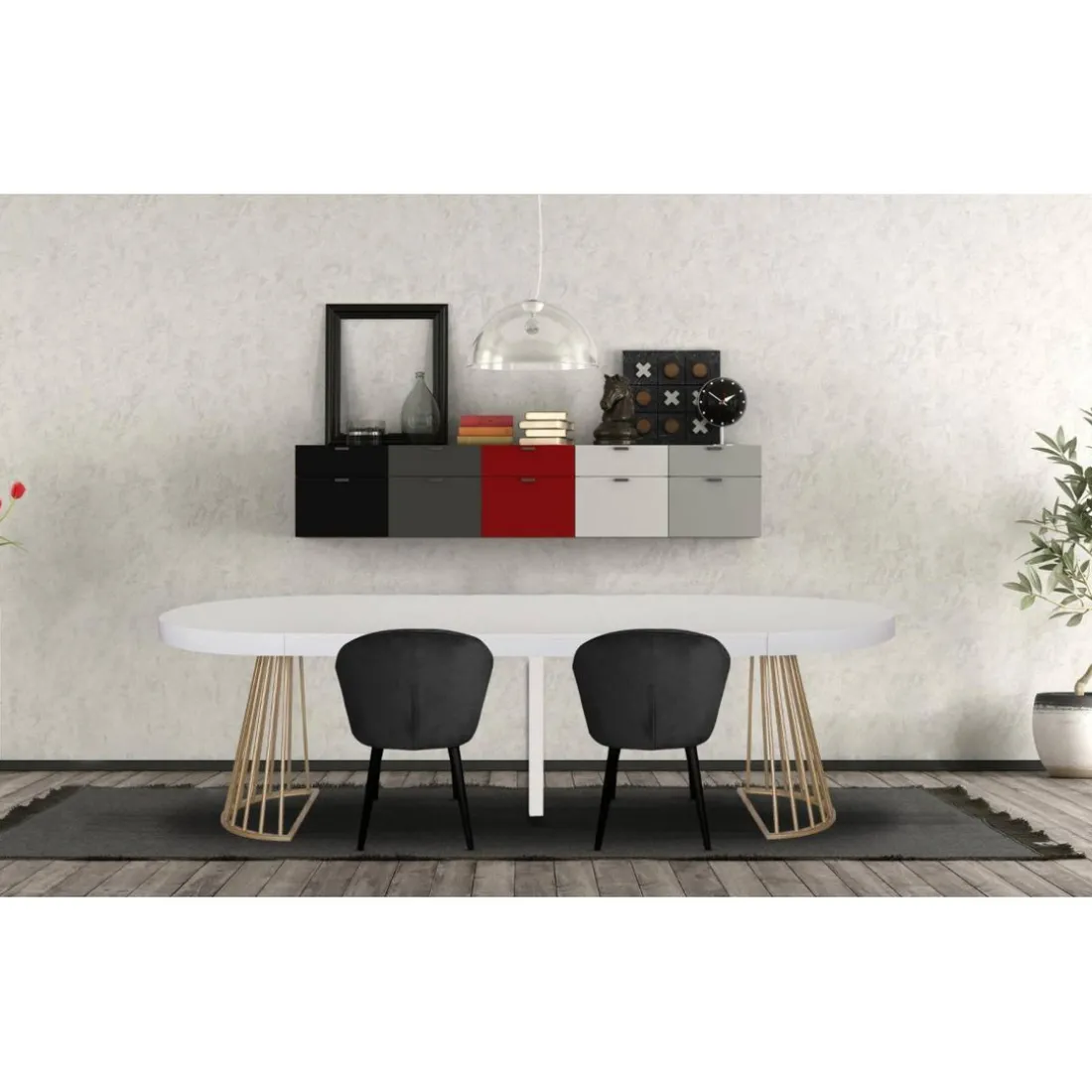 Table ronde extensible Soare Blanc pieds Or