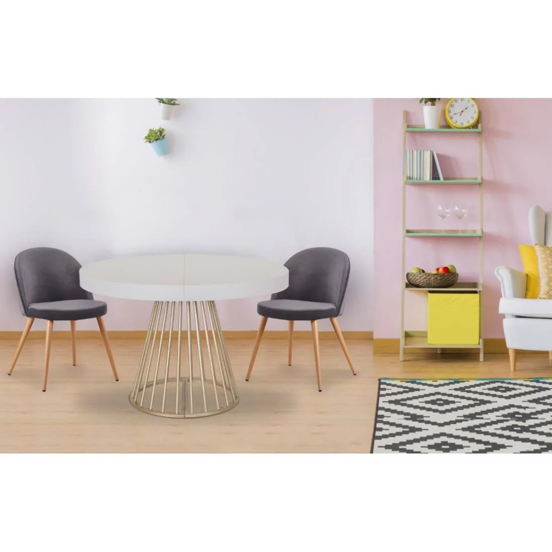 Table ronde extensible Soare Blanc pieds Or
